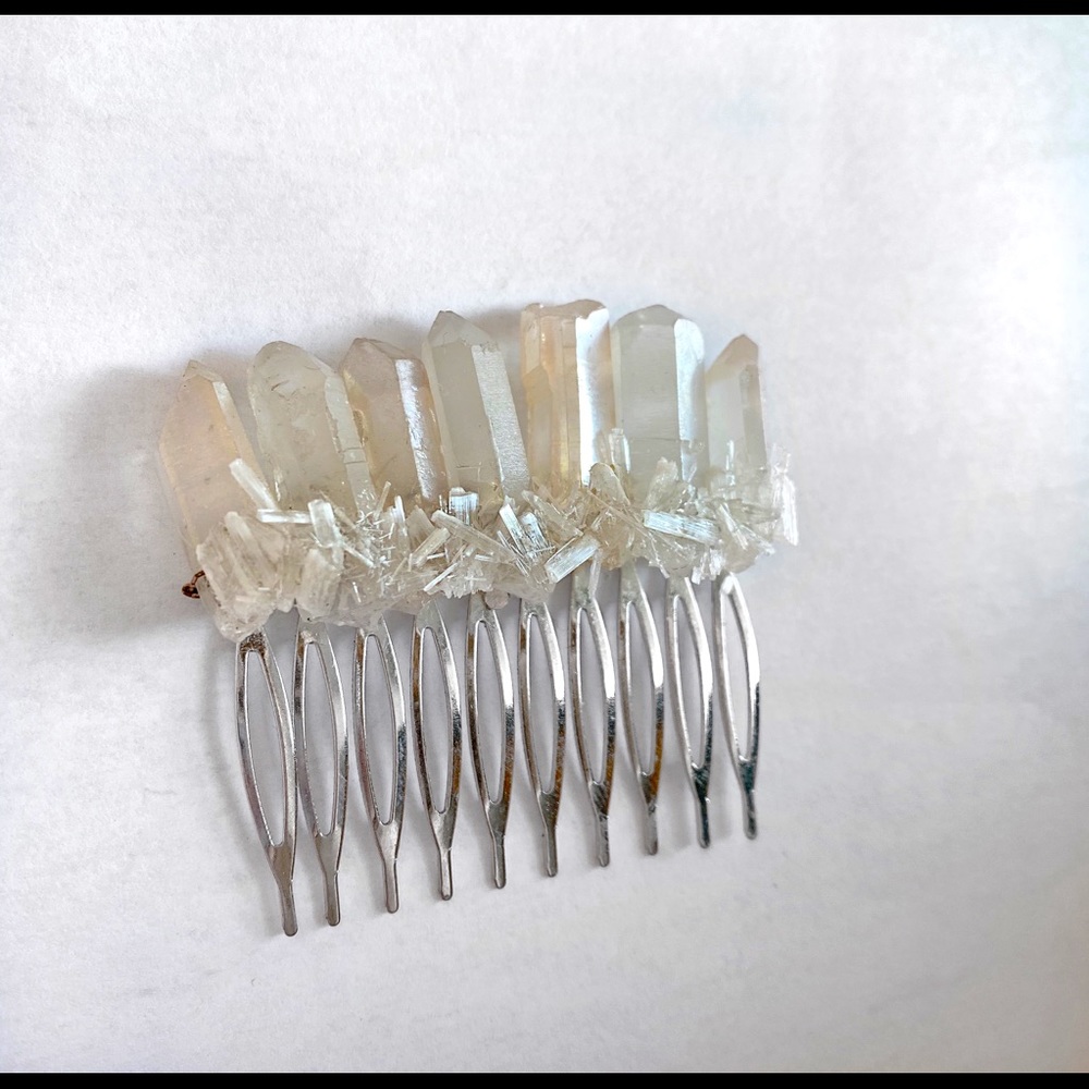 Rose Quartz and Selenite Trimmed Hair Comb